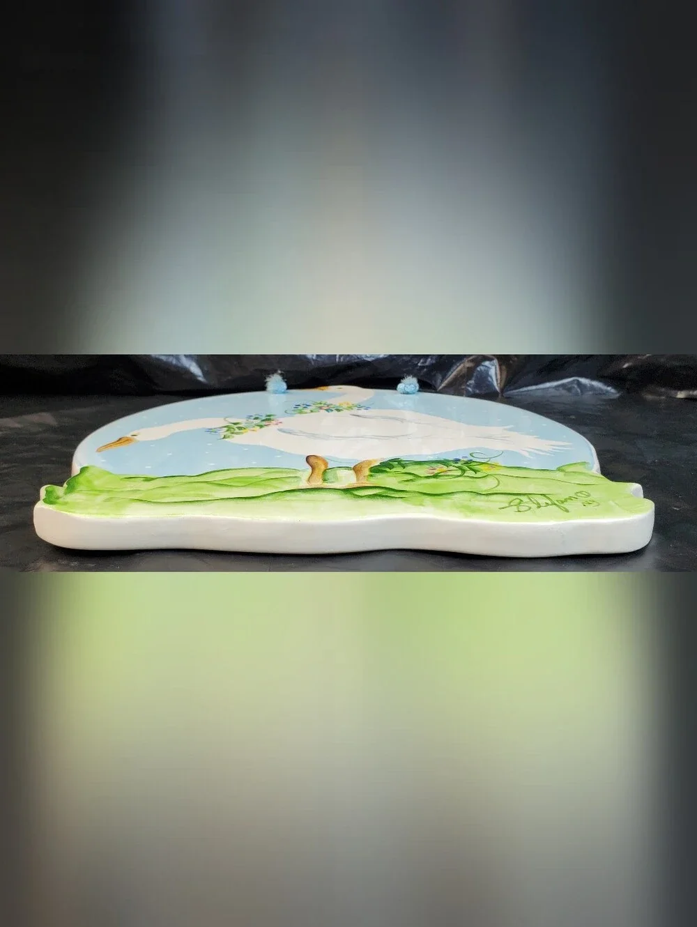 Stefan NY VTG Handmade Ceramic Painted Geese Hanging Trivet Cottagecore - GUC